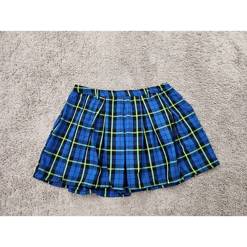 Hot Topic Skirt Womens XL Blue Green Plaid Pleated Skater Punk Goth Y2k